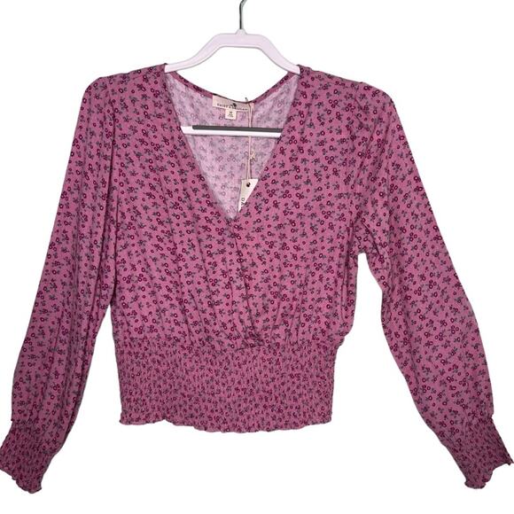 Daisy & Delilah Pink Cropped V Neck Smocked Blouse Size M - Picture 1 of 8